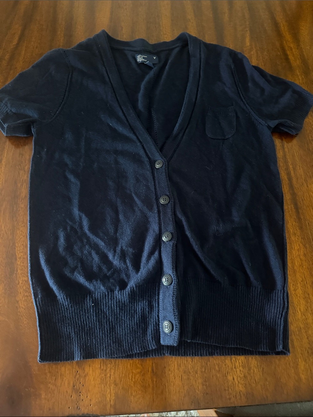 American Eagle Outfitters Navy Short-Sleeve Button V-Neck Cardigan